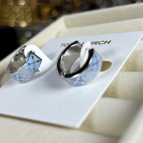 Nwot Tory Burch Black and Silver Hoop Earrings - Picture 3 of 5